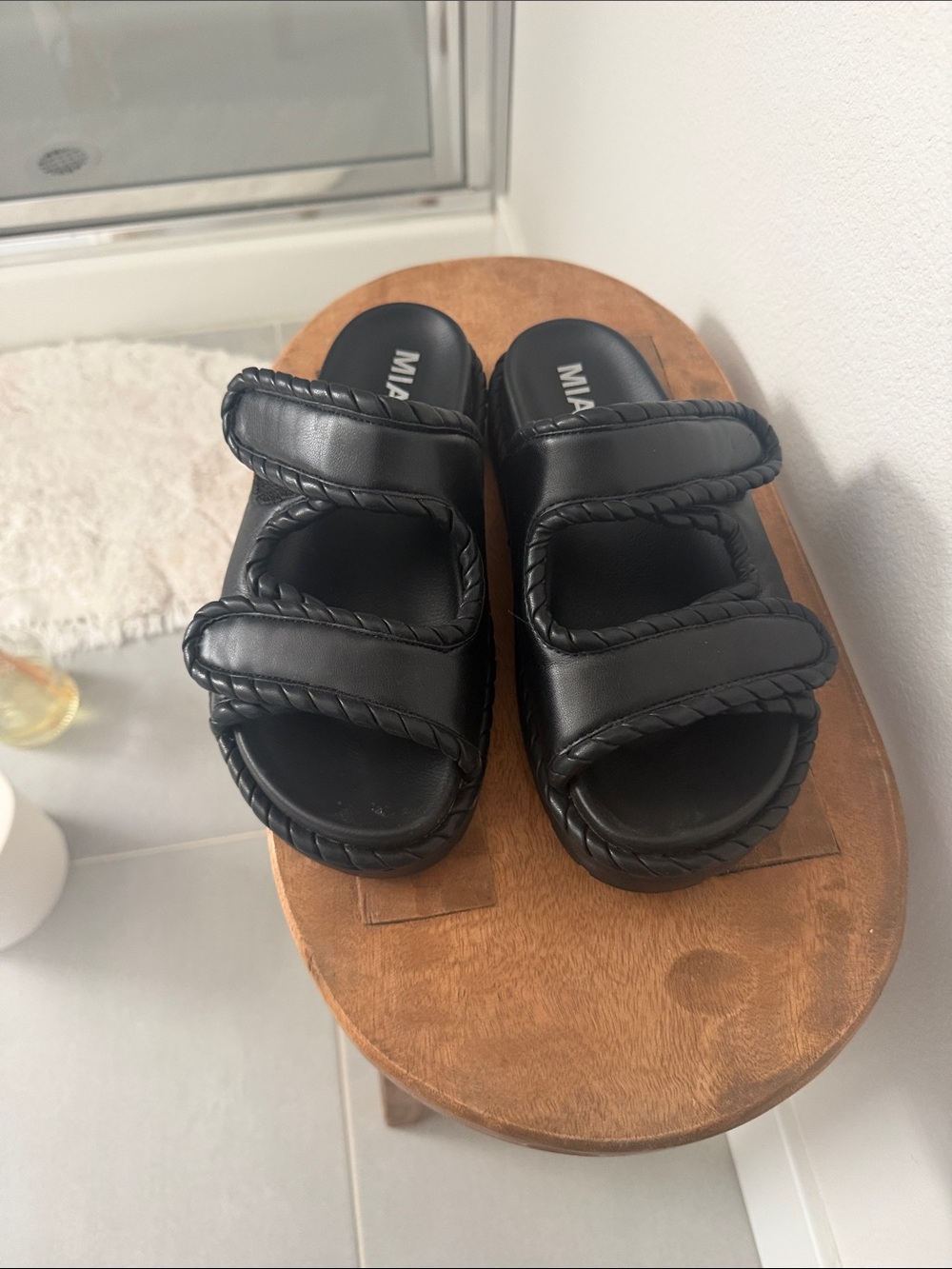 MIA Black Double-Strap Braided Slide Sandals